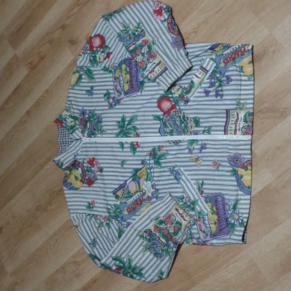 Vintage 90s Reversible Cottagecore Tea Stripe Jacket Size Small Teddi